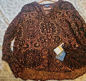 Chico's Black and Brown Ornamental V-Neck Blouse